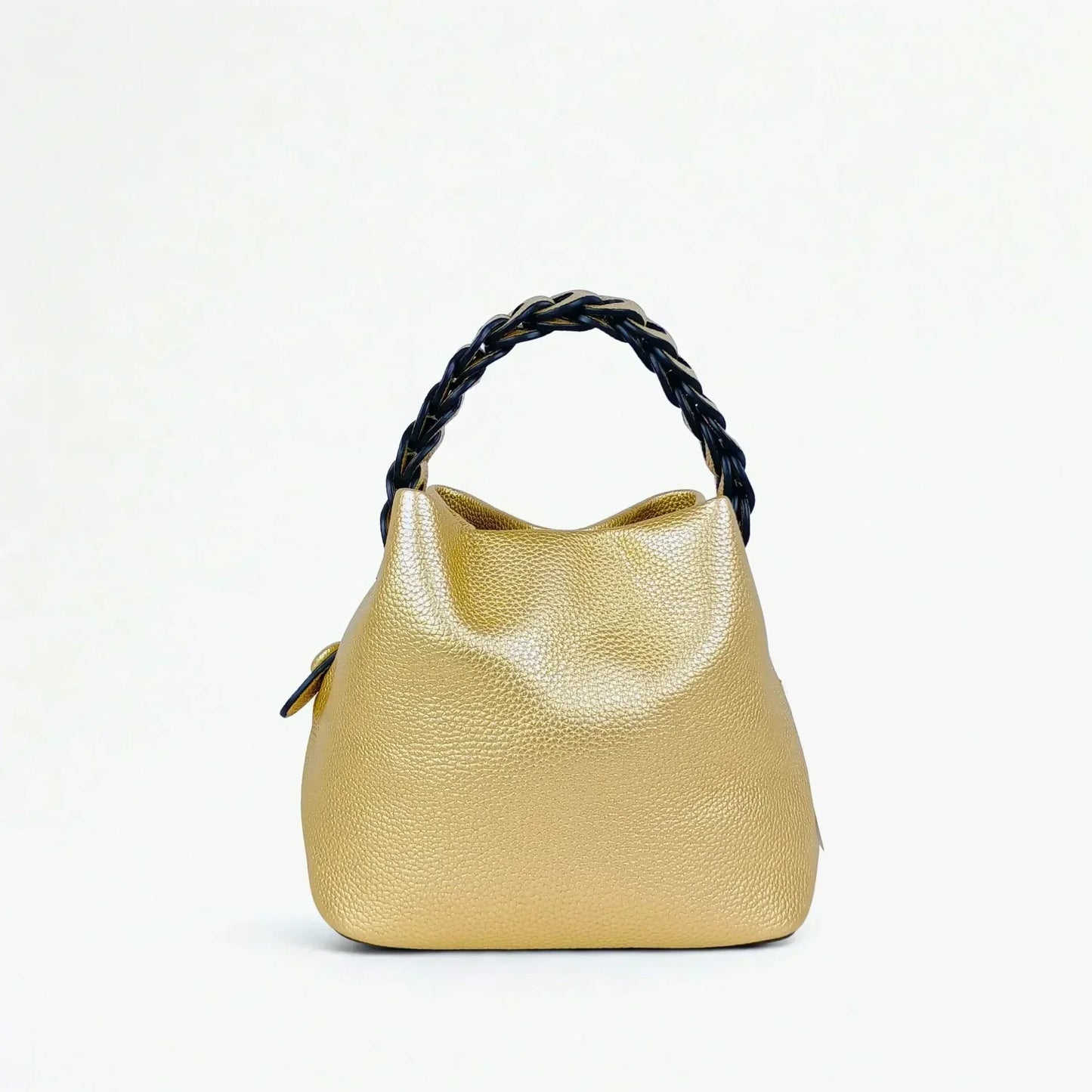 Borsa a Secchiello Giallo Senape con Manico Intrecciato - borsa secchiello pelle