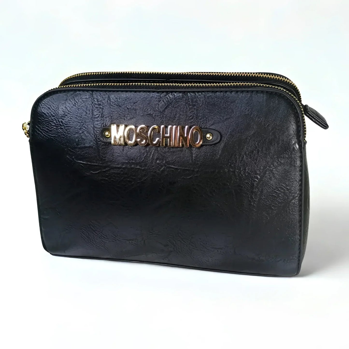 Borsa a tracolla Moschino in ecopelle nera con logo - clutch moschino