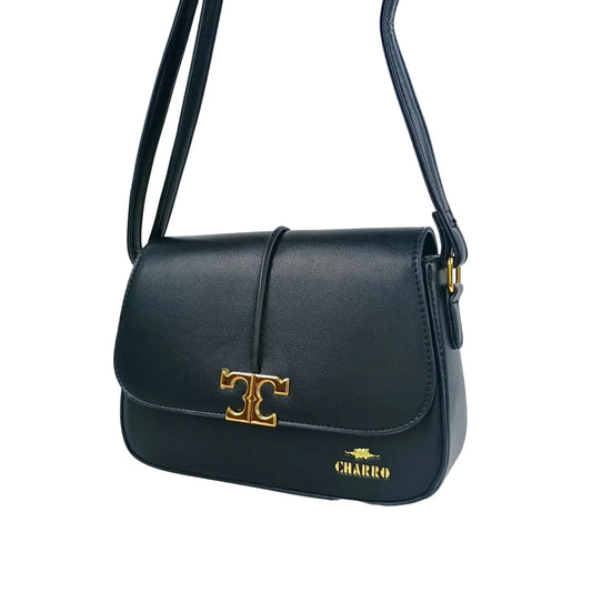 Borsa Charro in pelle nera con chiusura a logo - borsa tracolla