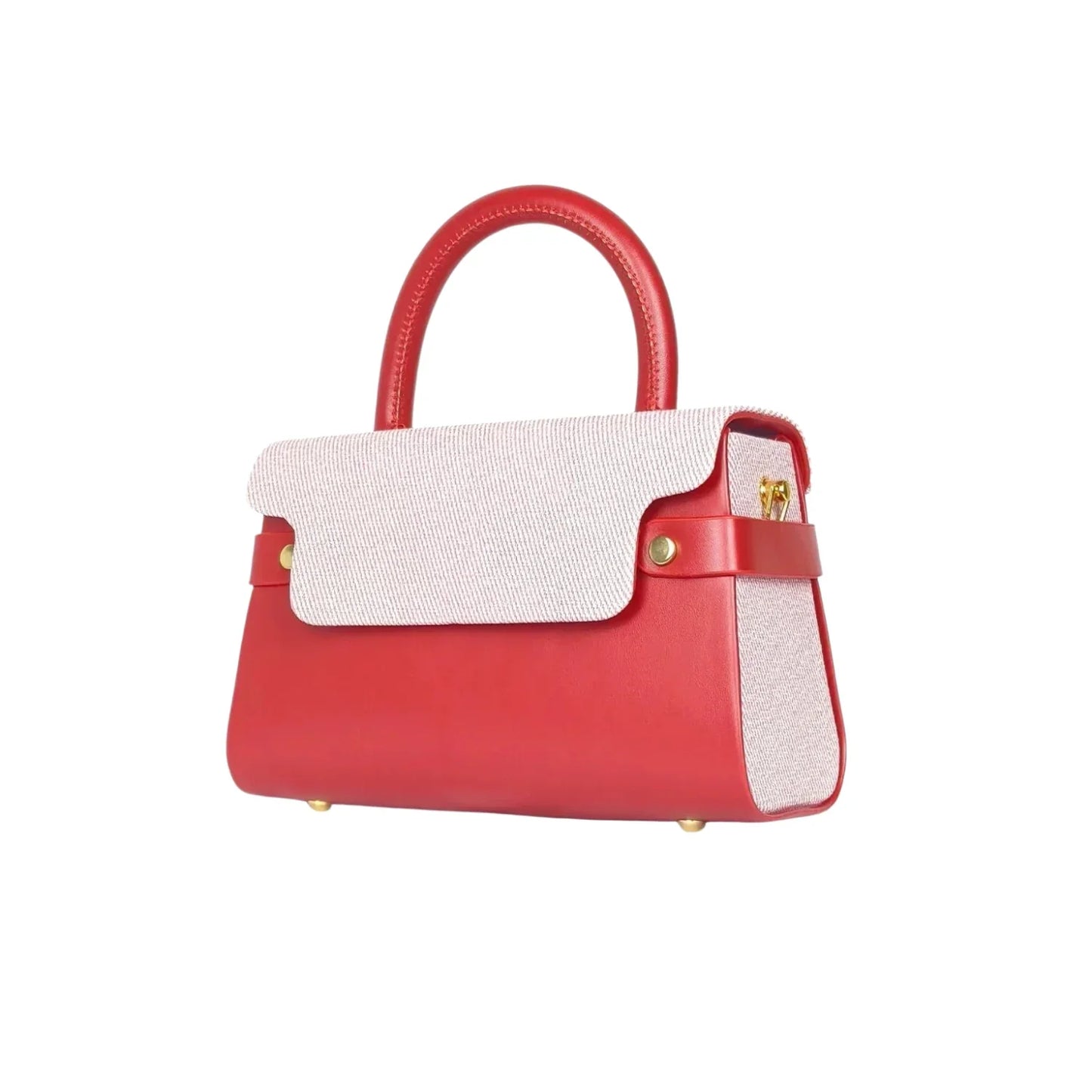 Borsa Mini Top-Handle con Colore a Contrasto - borsa pelle rossa