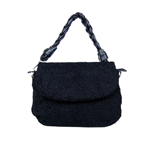 Borsa Nera con Manico in Pelle Intrecciata - borsa nera testurizzata