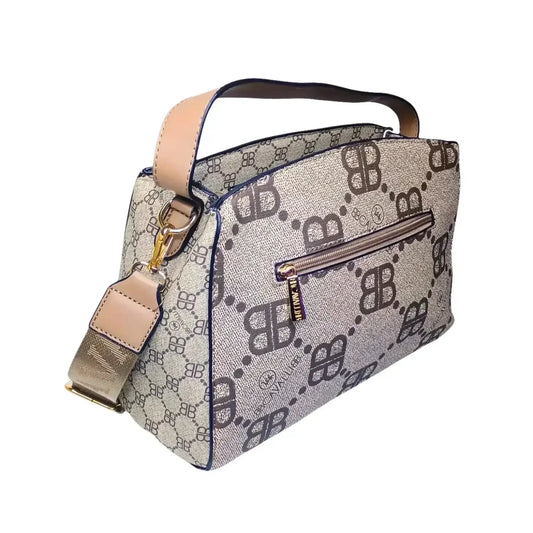 Borsa Satchel in Pelle con Motivo Monogramma - borsa motivo beige