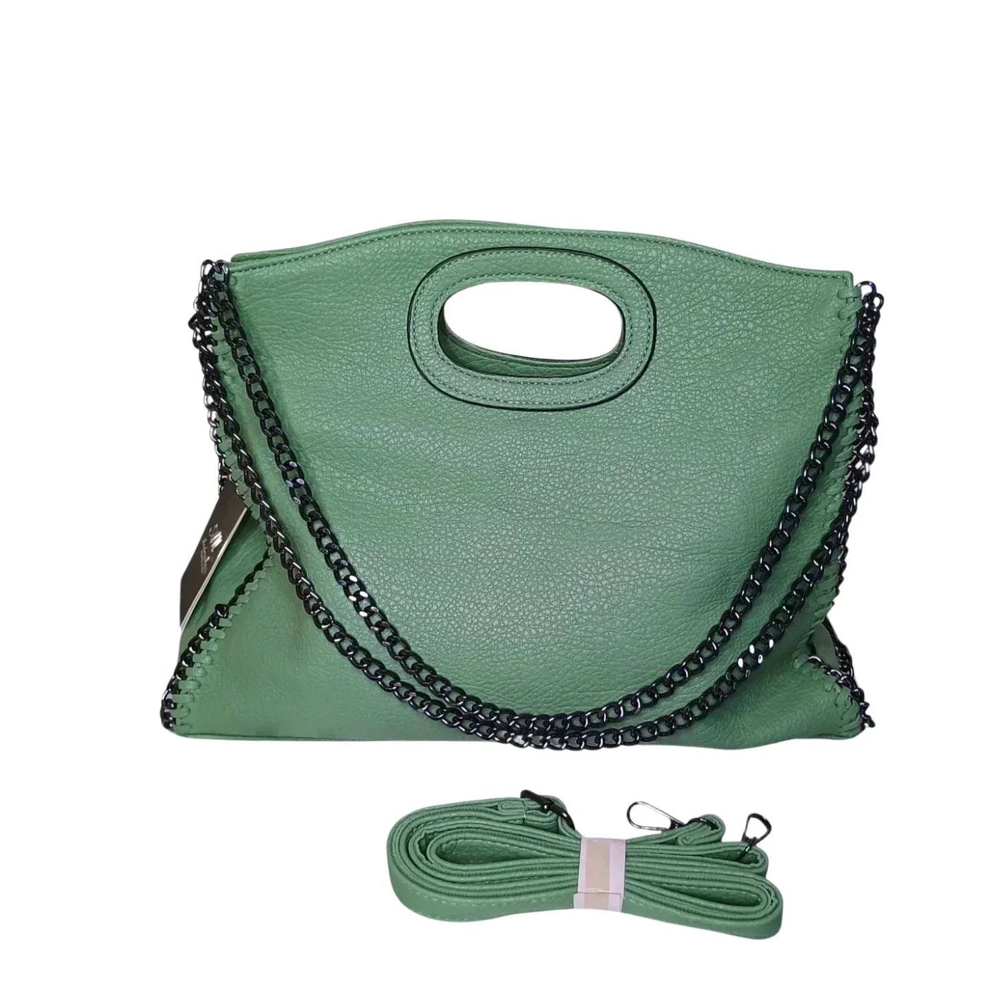 Borsa Tote in Pelle Verde con Dettagli a Catena - borsa texture verde