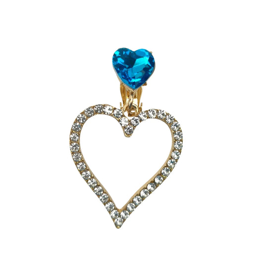 Orecchini a Cuore Pendenti con Cristallo Blu - pendente clip forma
