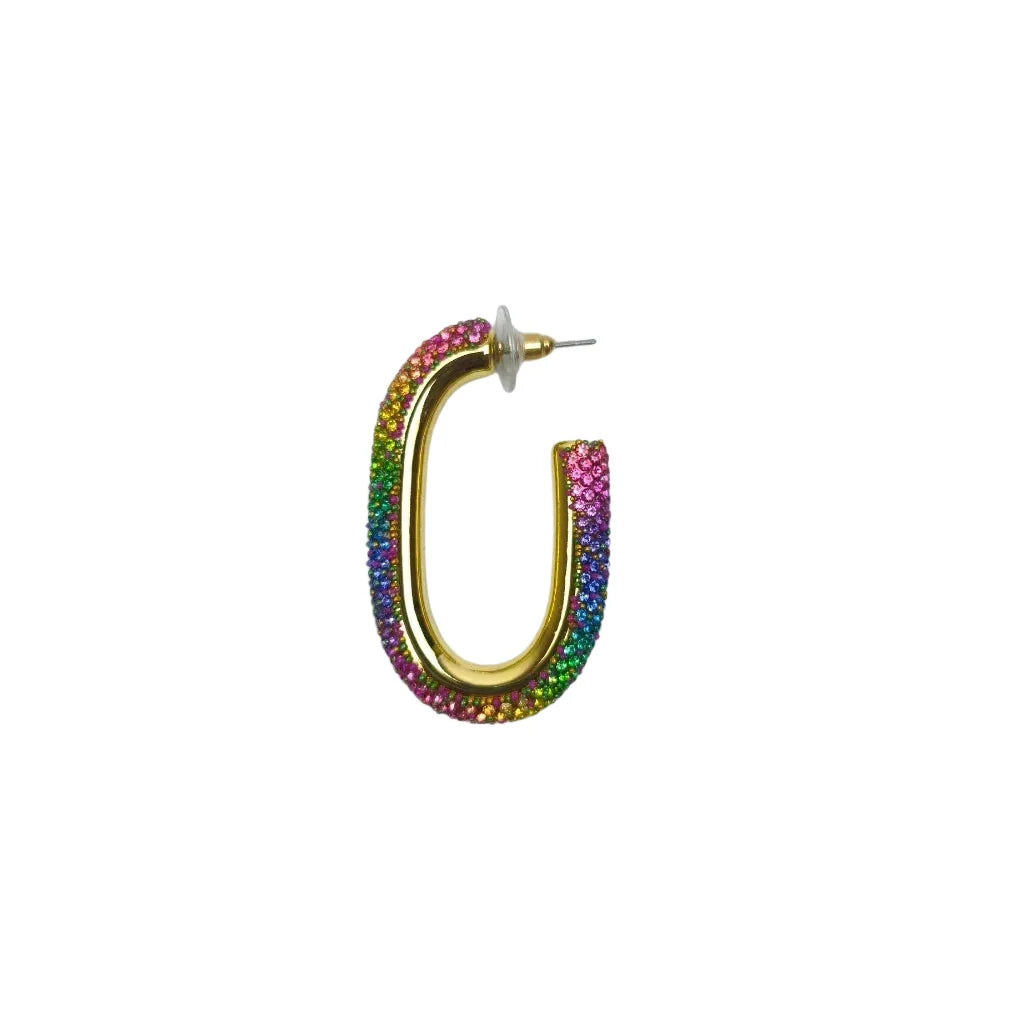 Orecchini Rainbow Crystal U-Hoop in Tono Oro - orecchino cerchio d’oro