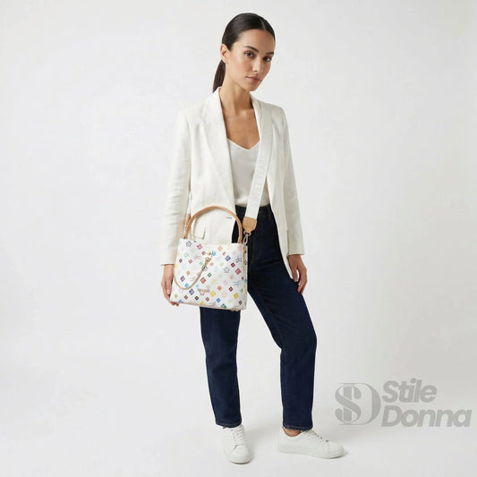 Borsa Sweet Years floreale multicolore con manici in pelle chiara