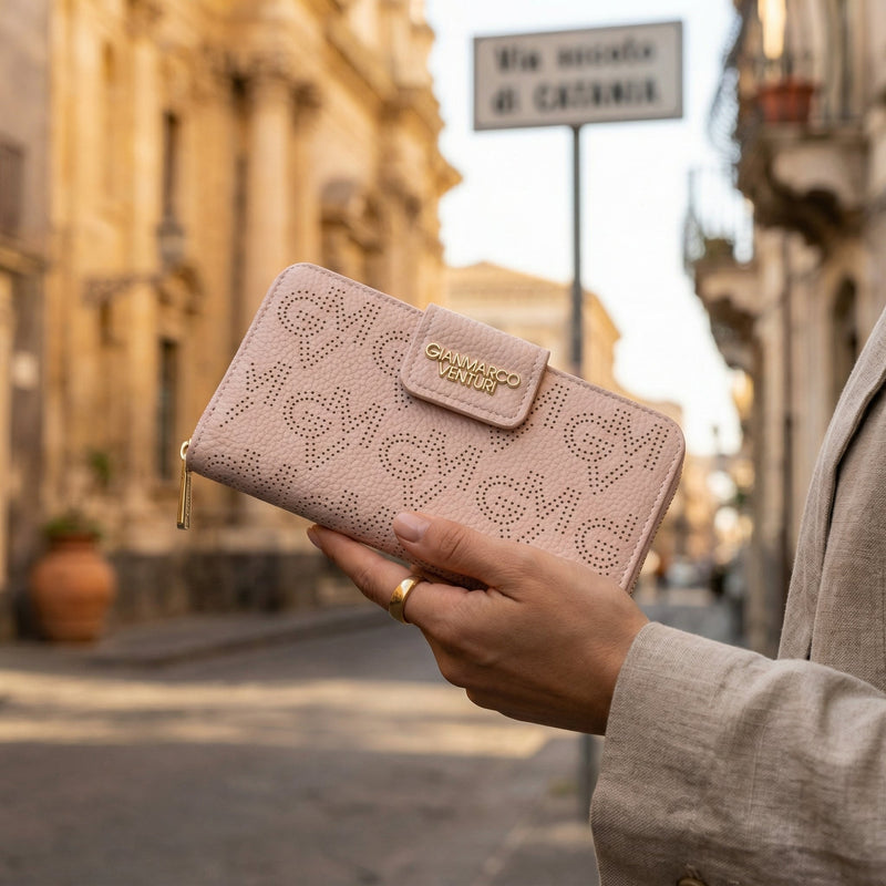 Portafoglio donna marrone con fantasia, borse e portafogli da donna