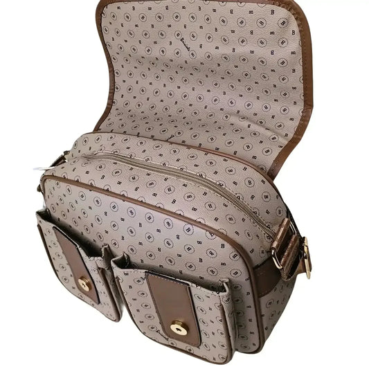 Beige leather Shoulder Bag MS-9056 - Stile Donna Bags