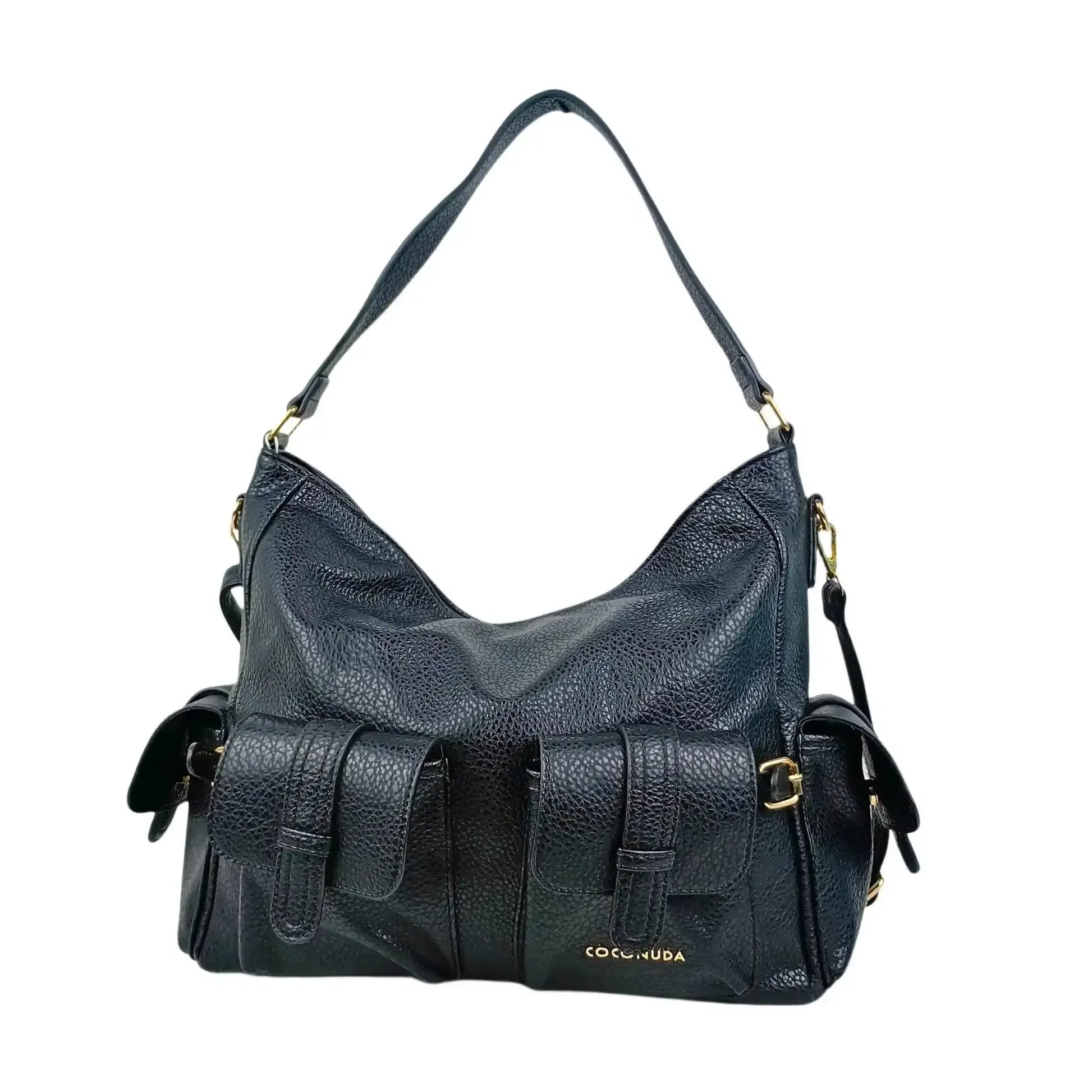 Black Leather Shopper Bag with Multiple Pockets for Women - Stile Donna Bags