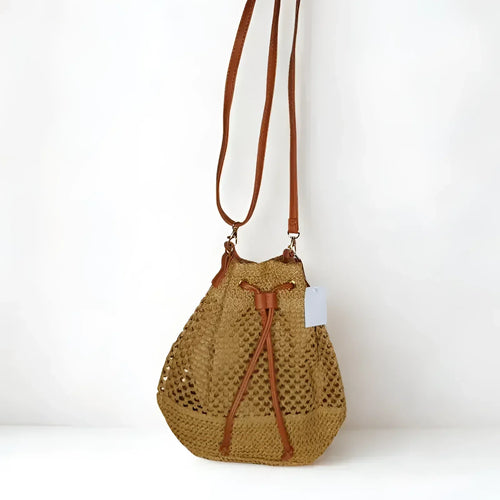 Net Bucket Bag with Leather Straps MS-7171 - Stile Donna Bags