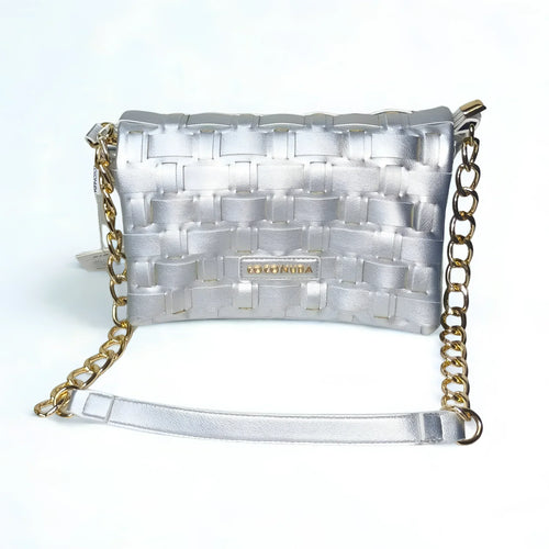Silver Woven Bag with Chain Strap - MS-2087 - Stile Donna Bags