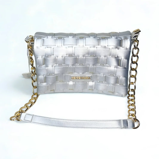 Silver Woven Bag with Chain Strap - MS-2087 - Stile Donna Bags