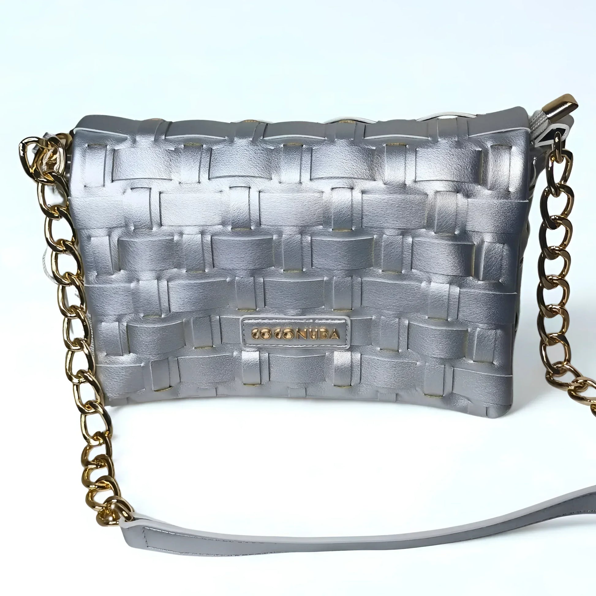Silver Woven Bag with Chain Strap - MS-2087 - Stile Donna Bags