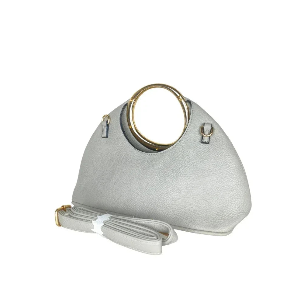 Borsa a Mano in Pelle con Manico Circolare - borsa pelle testurizzata