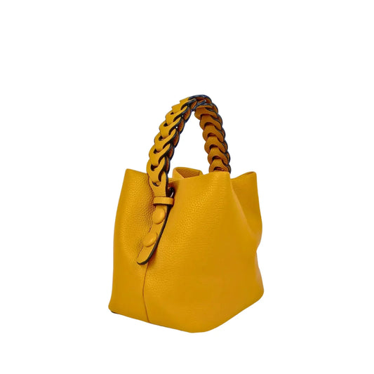 Borsa a Secchiello Giallo Senape con Manico Intrecciato - vivace borsa secchiello
