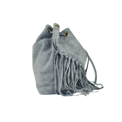 Borsa a Secchiello in Camoscio con Frange - borsa secchiello suede