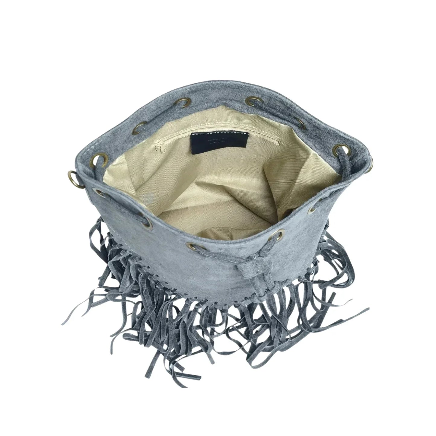 Borsa a Secchiello in Camoscio con Frange - borsa secchiello suede