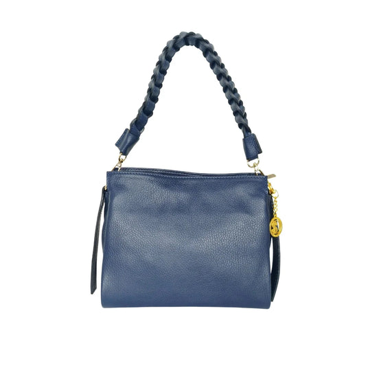 Borsa a Spalla Amora Classico in Pelle Blu Navy - borsa pelle testurizzata