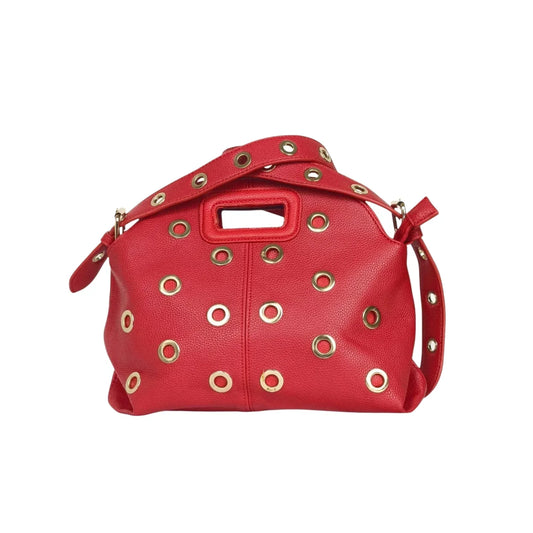 Borsa a spalla con occhielli circolari oro - borsa pelle rossa