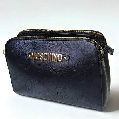 Borsa a tracolla Moschino in ecopelle nera con logo - clutch moschino pelle