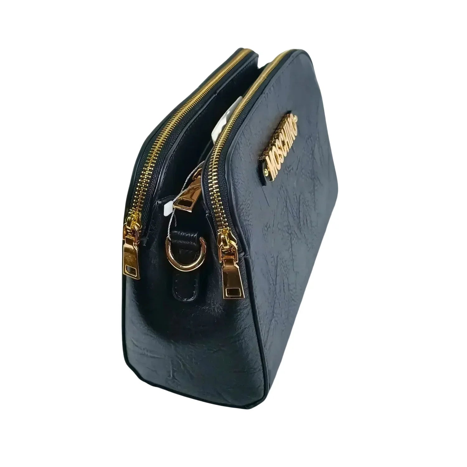 Borsa a tracolla Moschino in ecopelle nera con logo - borsa moschino pelle