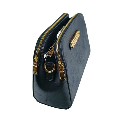 Borsa a tracolla Moschino in ecopelle nera con logo - borsa moschino pelle