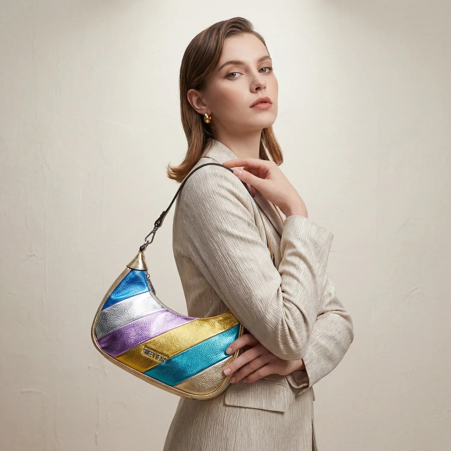 Borsa a Tracolla Righe Rainbow Metallic - borsa tracolla forma
