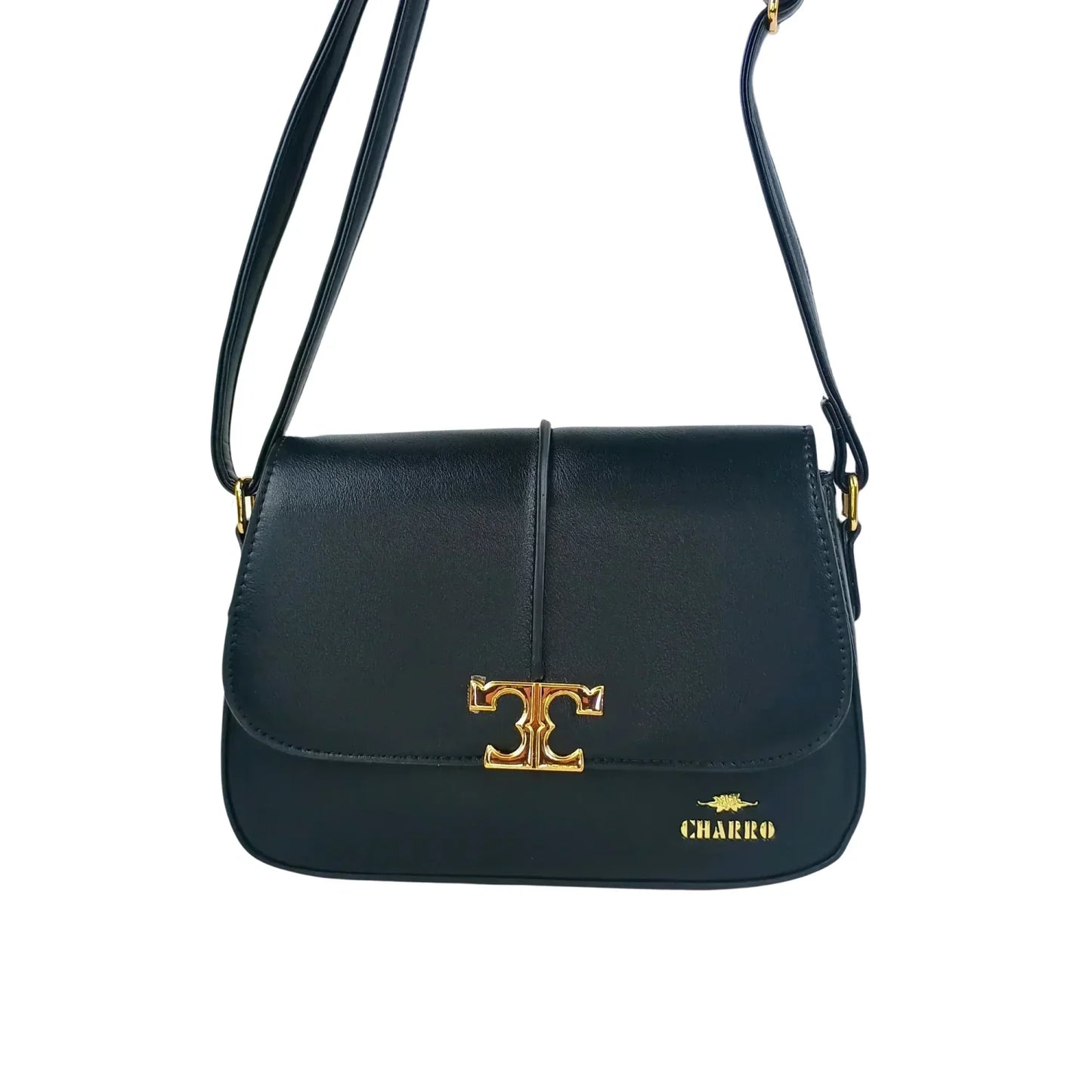 Borsa Charro in pelle nera con chiusura a logo - borsa tracolla