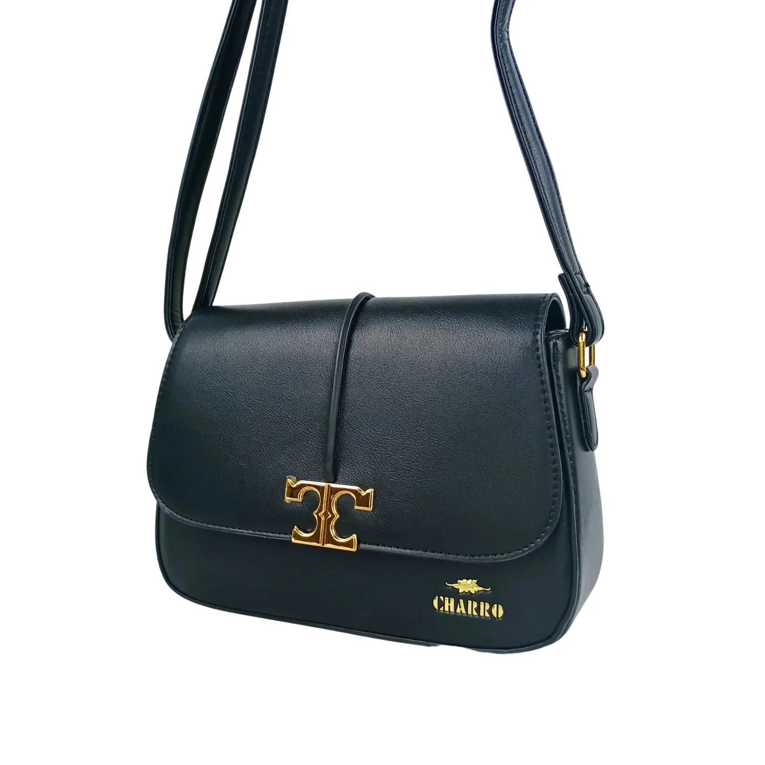 Borsa Charro in pelle nera con chiusura a logo - borsa tracolla