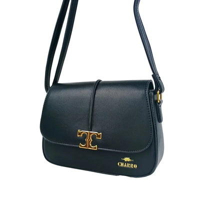 Borsa Charro in pelle nera con chiusura a logo - borsa tracolla