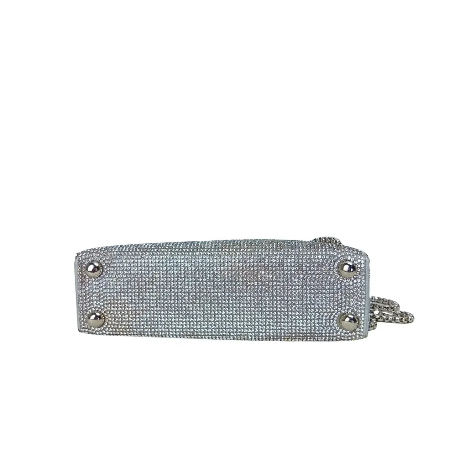 Borsa Clutch con Patta e Strass Dorati - clutch argentata borchie