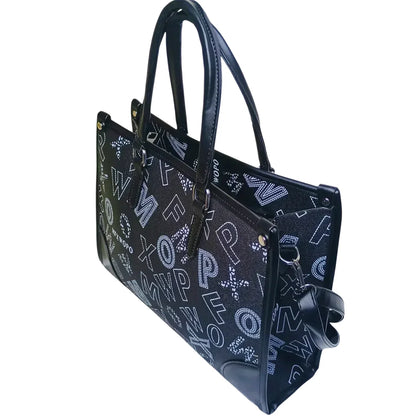 Borsa da Donna Nera di Design con Stampa e Tracolla - borsa tote wopo