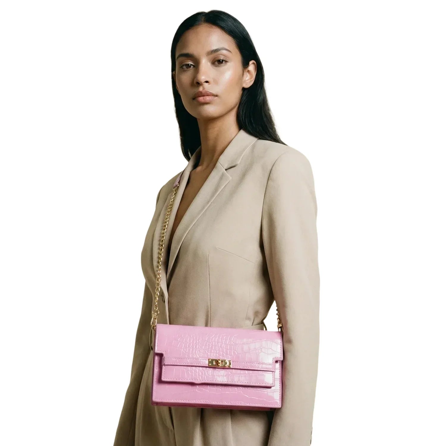 Borsa da donna online con texture coccodrillo rosa - borsa