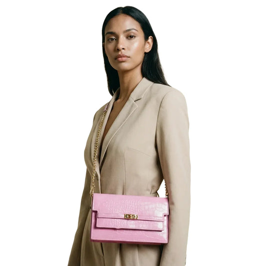 Borsa da donna online con texture coccodrillo rosa - borsa