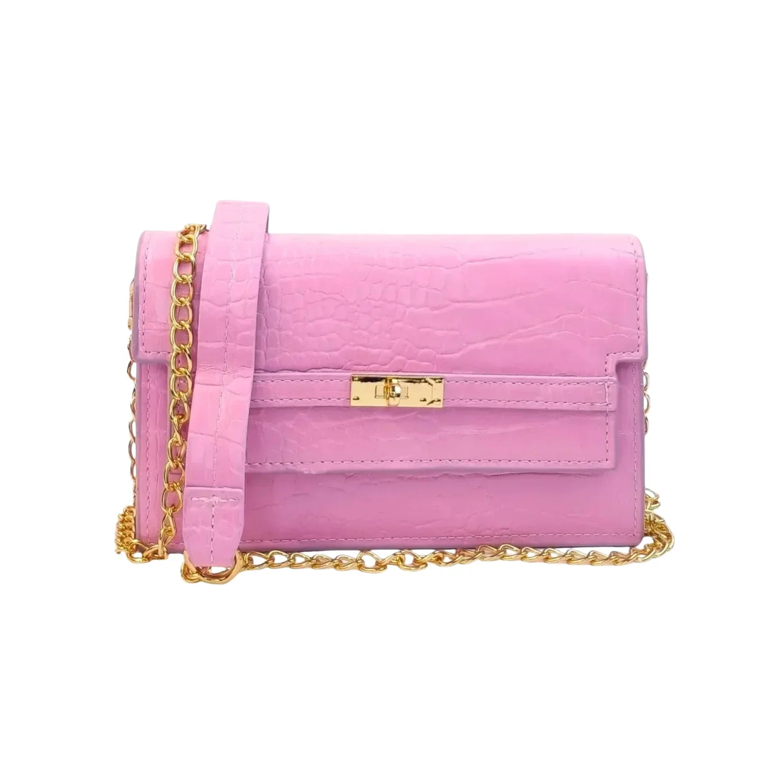 Borsa da donna online con texture coccodrillo rosa - borsa tracolla pelle