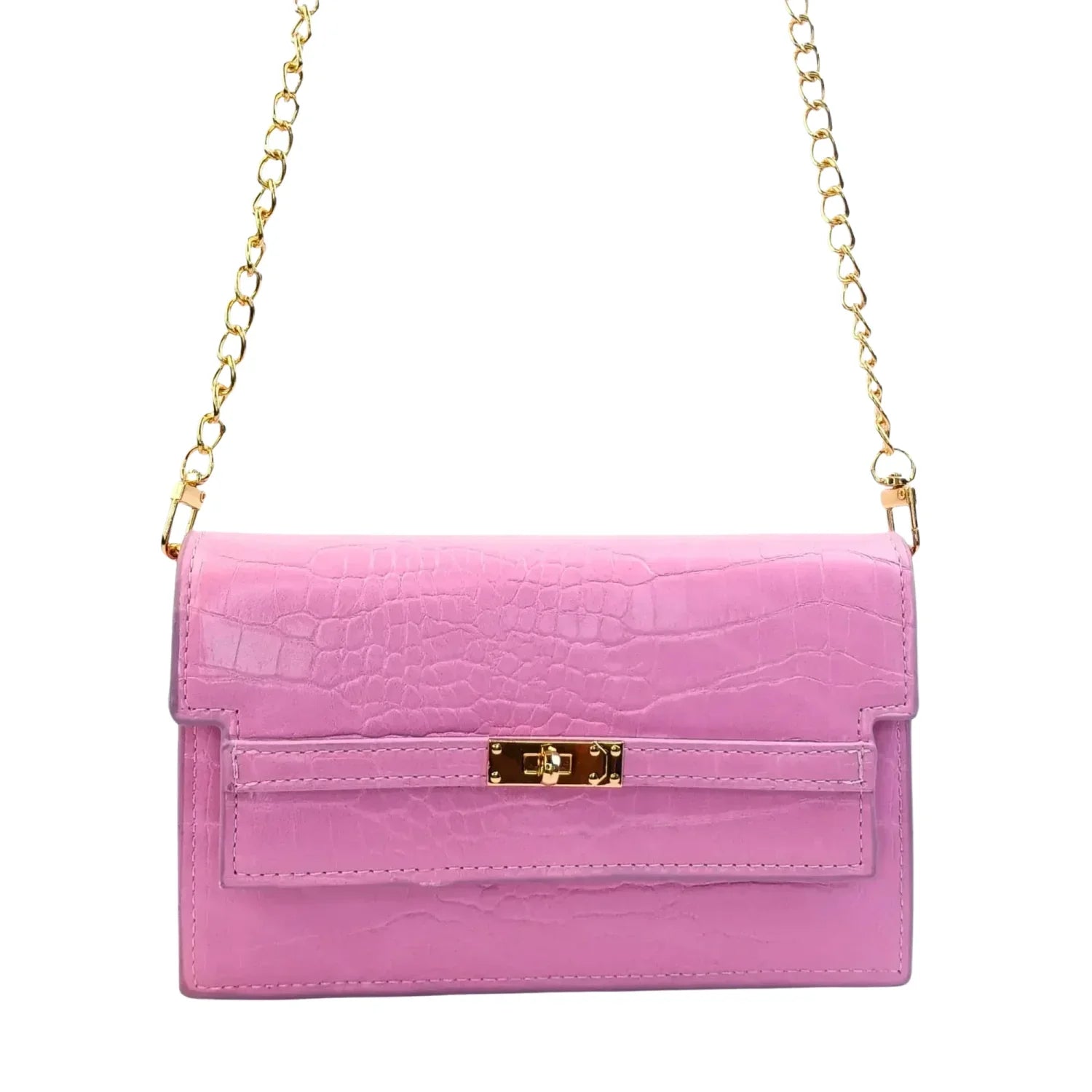 Borsa da donna online con texture coccodrillo rosa - borsa tracolla pelle