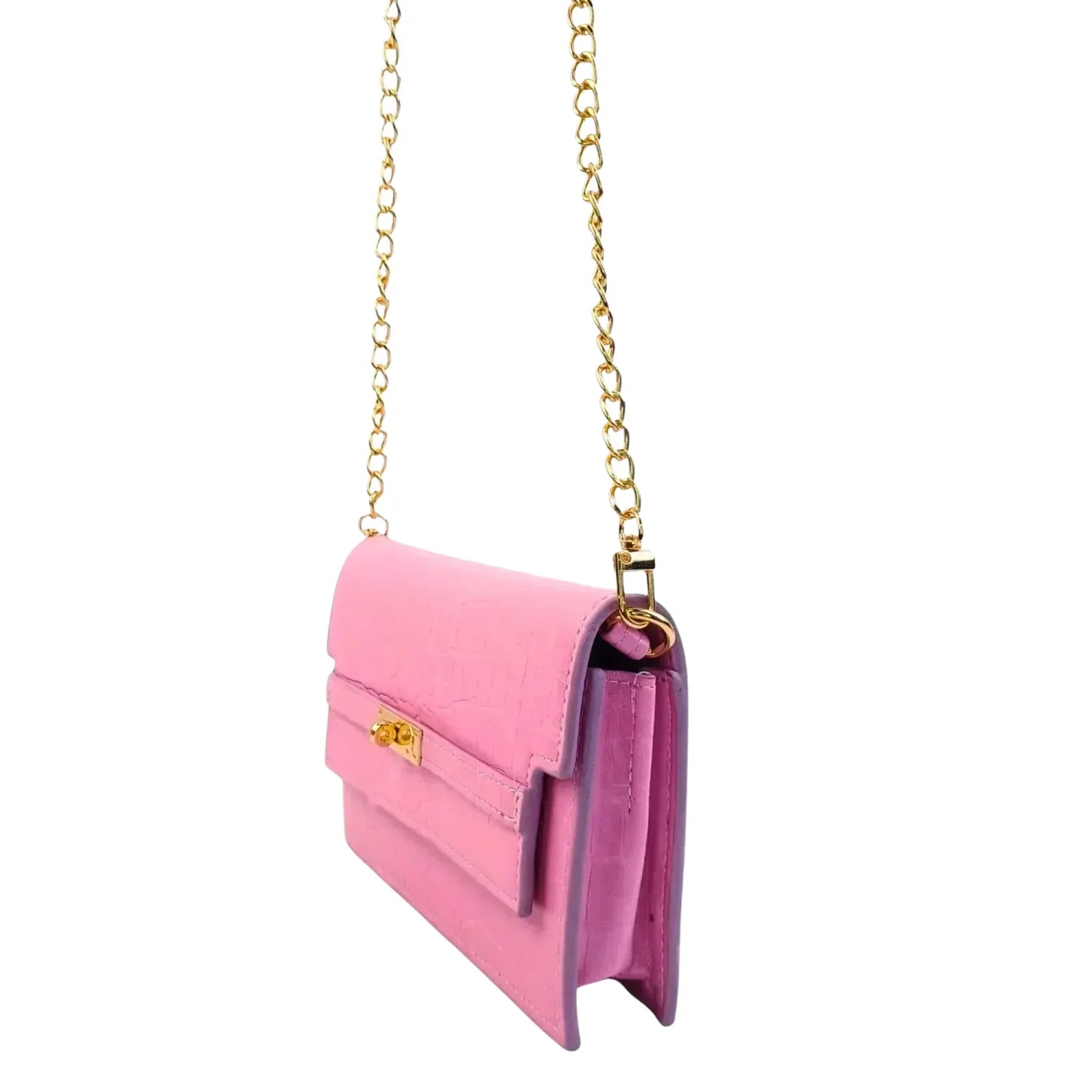 Borsa da donna online con texture coccodrillo rosa - borsa tracolla pelle