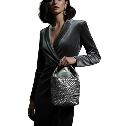 Borsa da donna online intrecciata argento - borsa secchiello