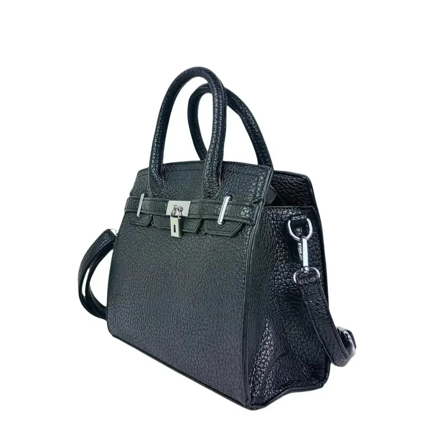 Borsa Elegante in Pelle Nera Martellata - borsa pelle nera