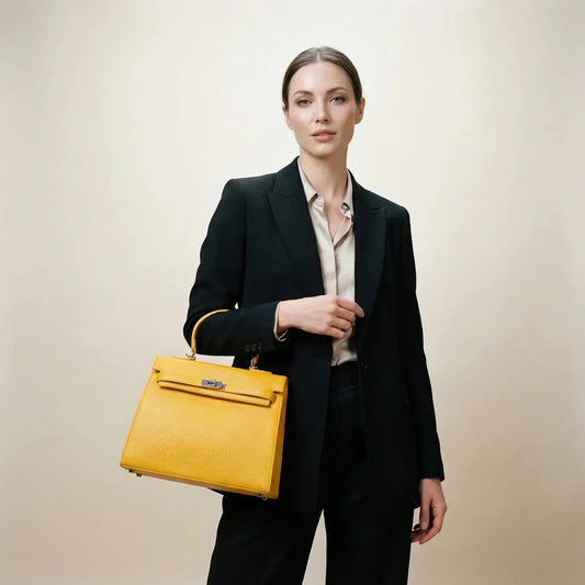 Borsa Gialla con Dettagli in Metallo Argentato - borsa pelle gialla