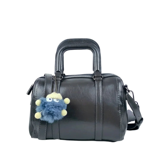 Borsa Grigio Scuro in Ecopelle con Tracolla Removibile - borsetta pelle nera