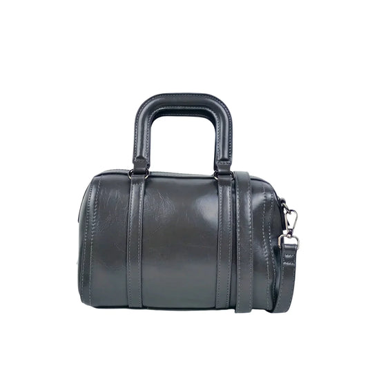 Borsa Grigio Scuro in Ecopelle con Tracolla Removibile - borsa pelle nera