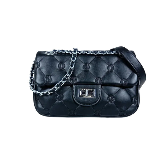 Borsa in Pelle Trapuntata con Tracolla a Catena Argento - borsa tracolla pelle