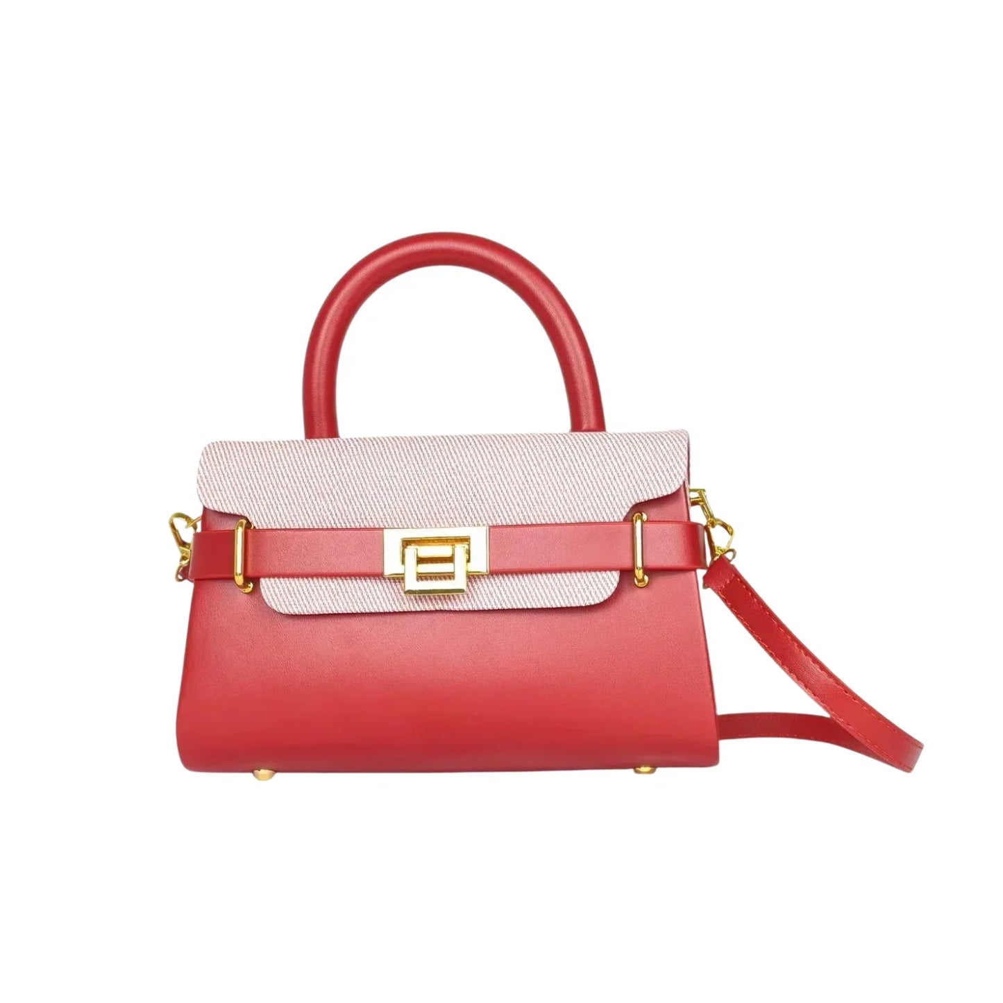 Borsa Mini Top-Handle con Colore a Contrasto - borsa pelle rossa