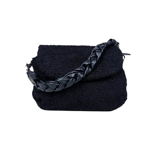Borsa Nera con Manico in Pelle Intrecciata - borsa tracolla testurizzata