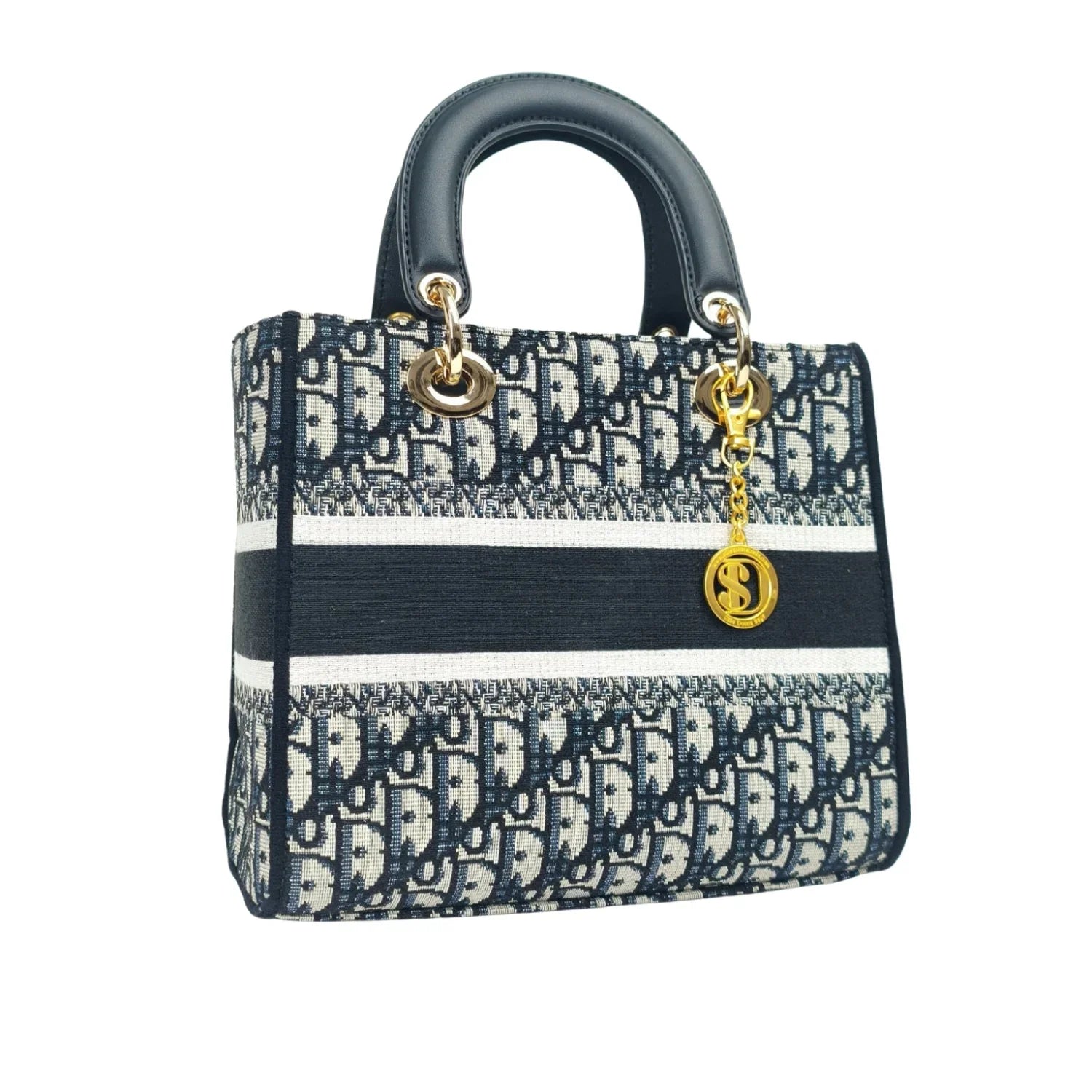 Borsa Satchel Dior Grande Capacità in Pelle Nera - borsa righe blu