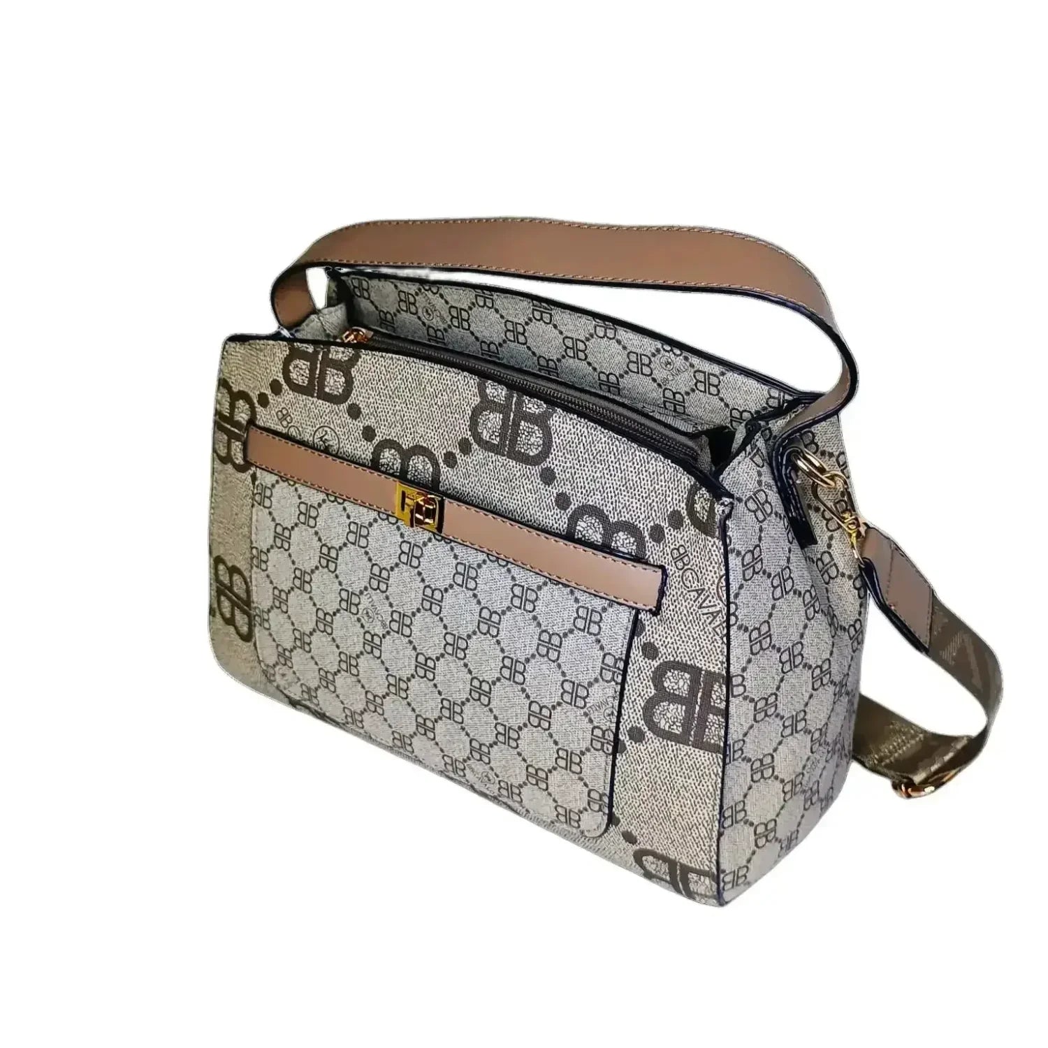 Borsa Satchel in Pelle con Motivo Monogramma - borsa monogramma beige