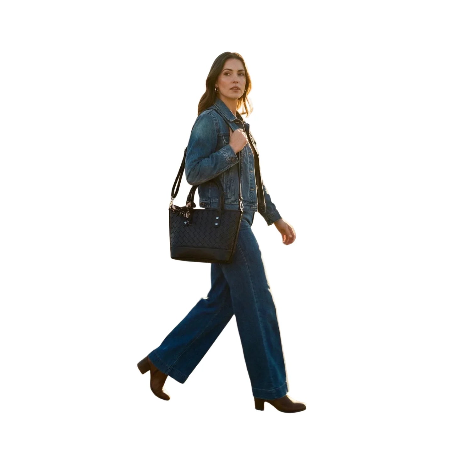 Borsa Shopper in Pelle Nera Intrecciata con Sciarpa - borsa tote pelle