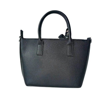 Borsa Shopper in Pelle Nera Intrecciata con Sciarpa - borsa tote pelle