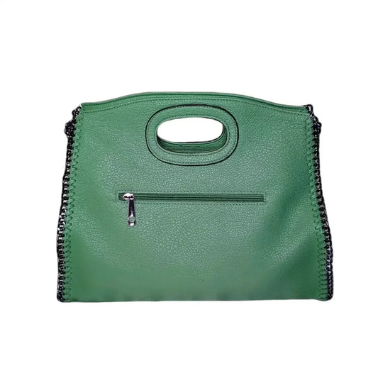 Borsa Tote in Pelle Verde con Dettagli a Catena - borsa pelle verde